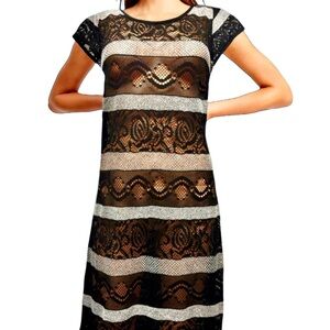 Madison Leigh Black Gray Crocheted Lace Knee Length Swim Dress Cover Up Sz 10